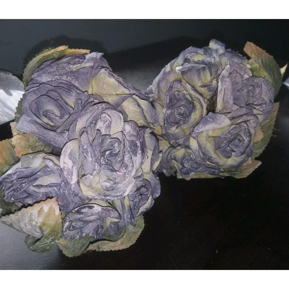2‎ Artificial Vintage Dusty Blue Roses Wedding Bouquet Bridesmaid Home Decor